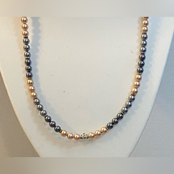 Swarovski Lapis and Dark Gray crystal pearl necklace NEW - Picture 2 of 2